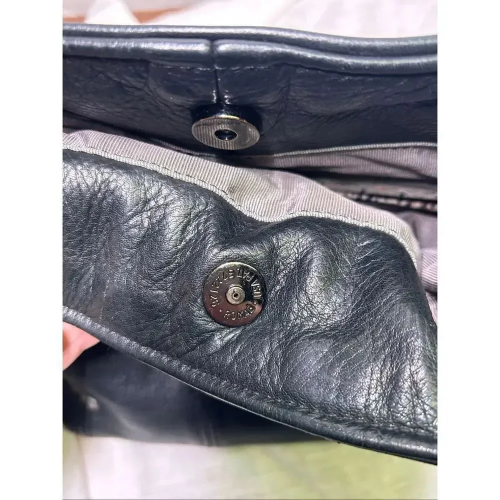 Black Leather Slouchy Hobo Bag Snakeskin Strap Silver Ring Hardware Y2K